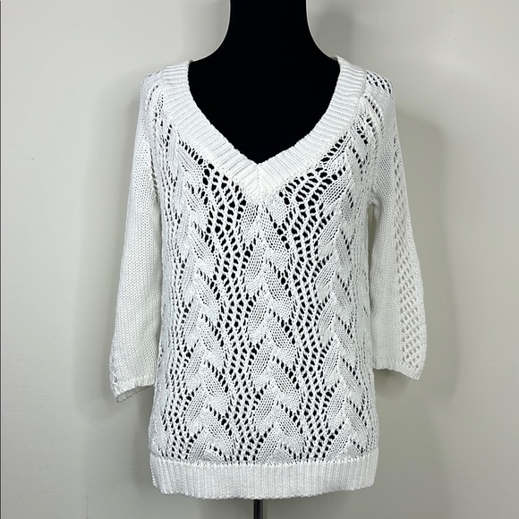 MAK SWEATER White Knit V-Neck Sweater S - Picture 1 of 7